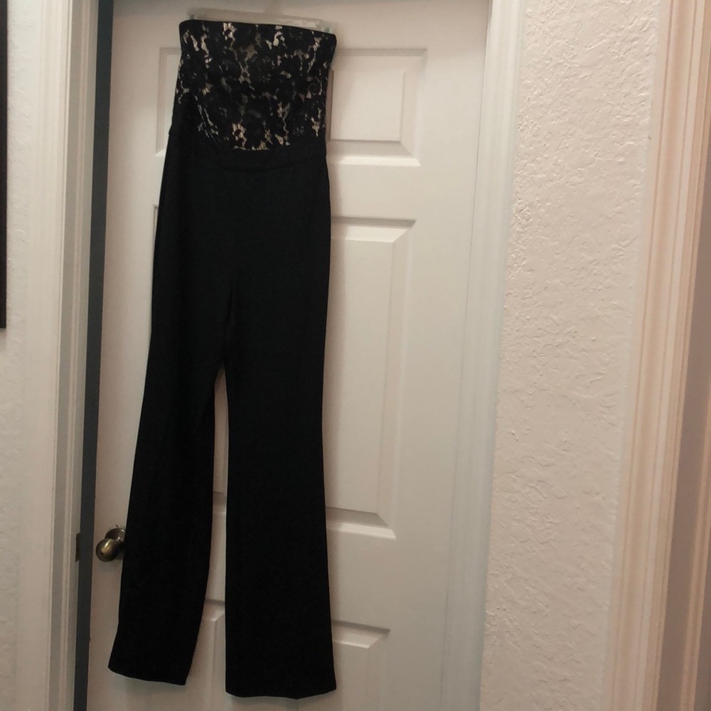 New Beautiful strapless lace detail black jumpsuit
